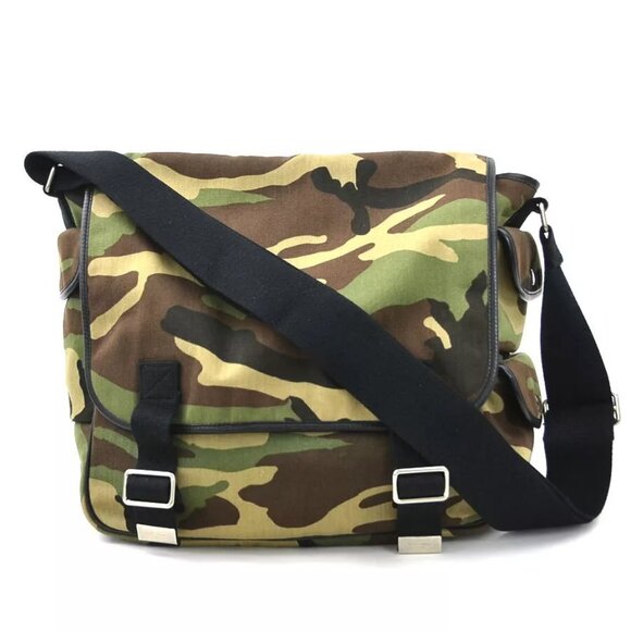 Auth SAINT LAURENT Camouflage Crossbody Shoulder Bag Khaki Canvas - r10401a - Picture 1 of 16